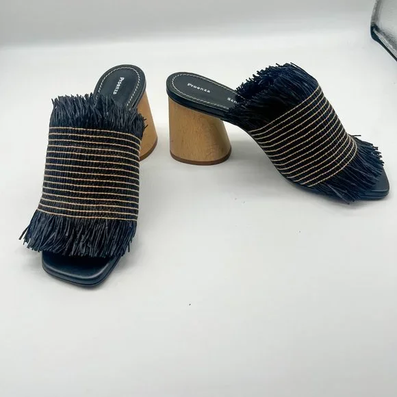 Proenza Schouler Straw Black and Beige Slide Sandal Block Heel Sz 36.5 - Picture 11 of 11